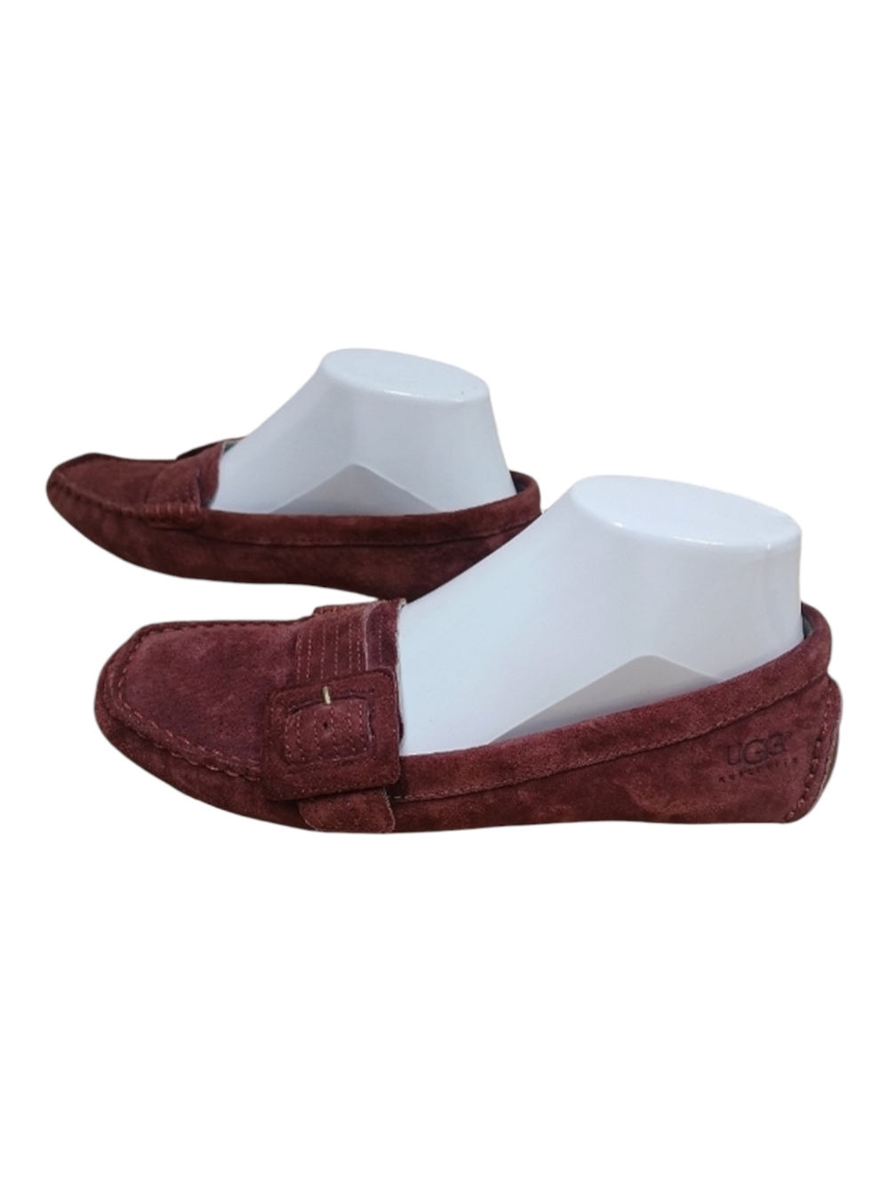 Ugg Loafers Flats Slip On Suede Leather Burgundy Faux Fur Insole Size 7 Shoes